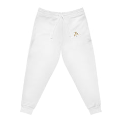Minimal Gold Arrow Athletic Joggers — Lightweight White AOP Track Pants