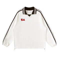 Contrast Striped Lapel Collar Sweatshirt